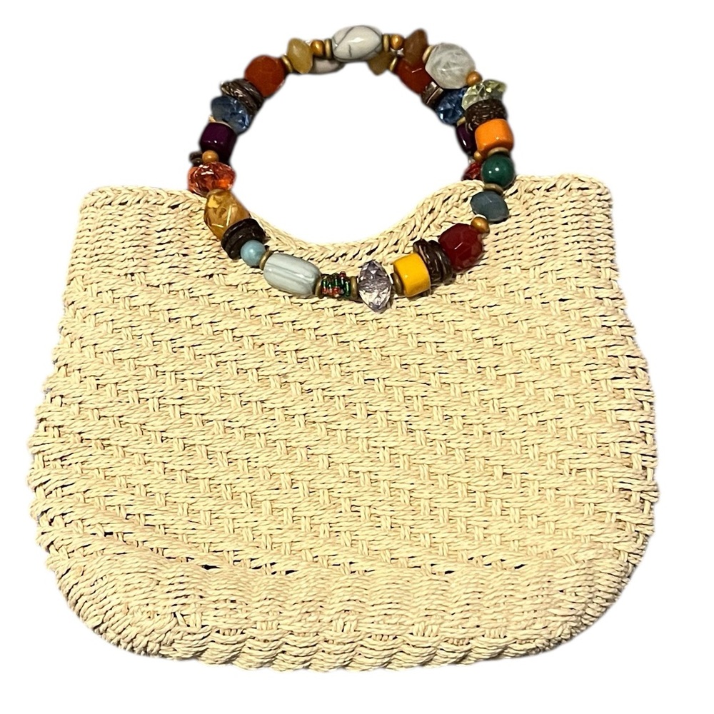 Cappelli Straworld Tan Woven‎ Clutch with Beaded Handles